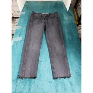 American Eagle Jeans Size 8 Womens Black Stretch Pants Fray Hem Mid Rise Skinny